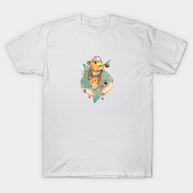 Fish and Frog (Sunfish) T-Shirt by Lucracia Ray